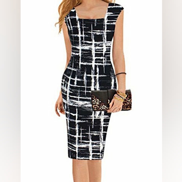 Black and White Sleeveless Sheath Midi Dress Size Small - Picture 1 of 10